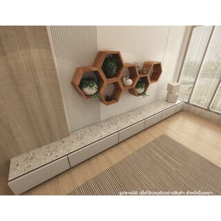 รังผึ้ง 6 ช่อง ทรงยาว แขวนผนังไม้สัก ขนาด 50x116 ซม. สีไม้สักเข้ม