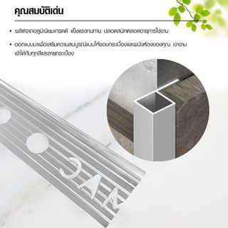 MAC คิ้วกระเบื้องอลูมิเนียม แบบเหลี่ยม ขนาด 12 มม. ยาว 2 เมตร รุ่นDS-03-PS สีเงินเงา