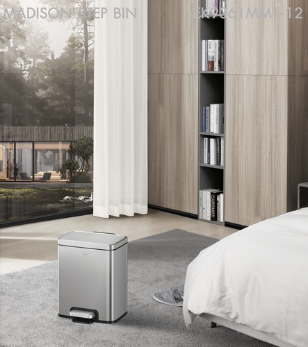 EKO ถังขยะสเตนเลสเหยียบเหลี่ยม 12 ลิตร รุ่น MADISON EK9361MMT-12 ขนาด 27.70x25.90x39.50 ซม. สีเงิน