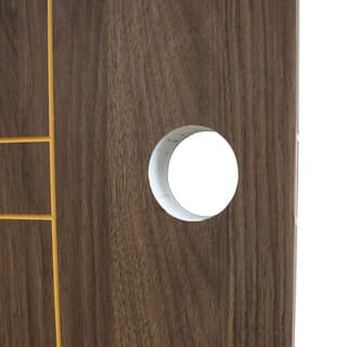 WELLINGTAN ประตูภายนอก UPVC บานทึบเซาะร่อง รุ่น UPVC-WEFU18-4 ขนาด 80x200ซม. สีวอลนัท (เจาะลูกบิด)
