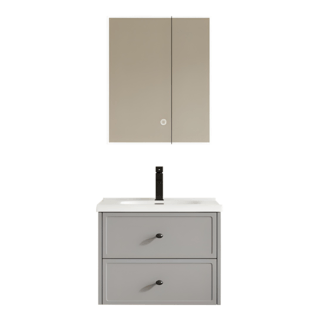 Verno ชุดเคาน์เตอร์อ่างล้างหน้าอะลูมิเนียม พร้อมตู้กระจก 60x47x48 cm. รุ่น คาร่า 6603-60 สีเทา (½)