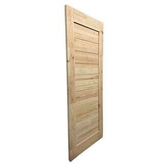 GREATWOOD ประตูไม้สนบานทึบเซาะร่อง รุ่น BJ 80x200 ซม. สีไม้ธรรมชาติ