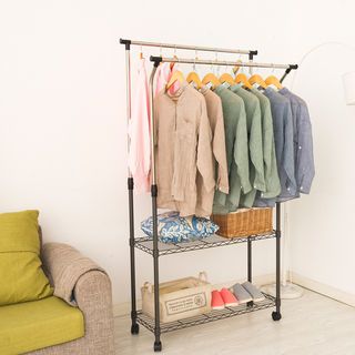 HAWDD ราวแขวนตั้งพื้นพร้อมชั้นปรับระดับได้ รุ่น HAIDAR ขนาด 35x90x170ซม. สีดำ 