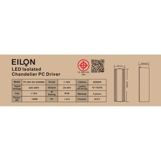 EILON แอลอีดี ไดร์เวอร์ 100W  Isolated 2400mA (ควบคุม 3 สี) รุ่น TP-ISO-DV-2400MA IP20 สีขาว
