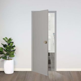 WELLINGTAN ประตูพีวีซีพร้อมวงกบบานทึบ รุ่น W1 70x180 ซม. สีเทา (เจาะลูกบิด)