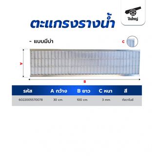 ปืนใหญ่ ตะแกรงรางน้ำชุบกัลวาไนซ์(มีบ่า 2ข้าง.2.5ซม.) ขนาด 30x100x2.5ซม.หนา3มม.สีเงิน