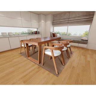 ชุดโต๊ะอาหารไม้สักแท้ รุ่นคางหมูเก้าอี้หลังโค้ง 6 ที่นั่ง ขนาด 200x90x80ซม. สีสักทอง สไตล์มินิมอล