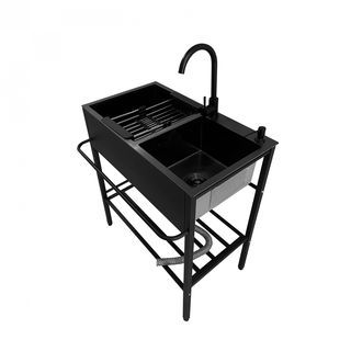 KOSCH อ่างล้างจานพร้อมขาตั้ง 2 หลุมไม่มีที่พัก 80x45x86 ซม. TRIXIE สีดำ (1/2)