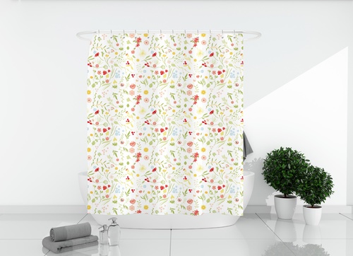 Primo ม่านห้องน้ำโพลีเอสเตอร์ ลายดอกไม้ รุ่น ฟลาว์เวอร์ 3XMYL-012 ขนาด 180x180 ซม. คละสี