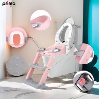 Primo Kids ฝารองนั่งเด็กแบบมีบันได รุ่น E019-009-PK ขนาด 38x40x66 ซม. สีชมพู-เทา 