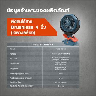 SENIX พัดลมไฟฟ้าไร้สาย Brushless 4 นิ้ว 20V(Max) (เฉพาะเครื่อง) รุ่น FNX2-M2-EU สีน้ำเงิน - ดำ