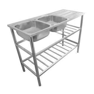 AXIA อ่างล้างจานพร้อมขาตั้ง 2 หลุมมีที่พัก 55x125x95 ซม. PP ST 12050