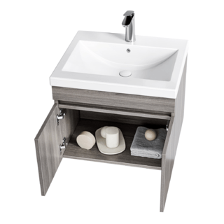 Verno ชุดเคาน์เตอร์อ่างล้างหน้า plywood พร้อมตู้กระจก 60x47x48 cm. บัตเตอร์-วู้ด TG2-545 สีไม้เทา (½)