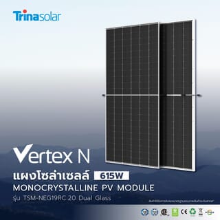 TRINA แผงโซล่าเซลล์  615W MONOCRYSTALLINE รุ่น TSM-NEG19RC.20 Dual Glass 2382x1134x30mm