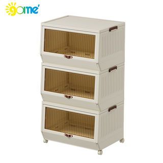 GOME กล่องเก็บของอเนกประสงค์ เปิดหน้า 3ชั้น มีล้อ รุ่น xm-9062-3 ขนาด 66x50x118.8ซม. สีขาว 