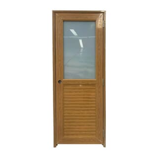 WELLINGTAN ประตูยูพีวีซีกระจกสกรีนลายทะเลพร้อมวงกบและบานพับ รุ่นJM-067 ขนาด 70x200ซม. สีน้ำตาล (เจาะลูกบิด)