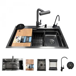 KOCH KITCHEN  อ่างล้างจานฝังบน 1 หลุมไม่มีที่พัก 304SS 80X45X22 ซม. GENTLE สีดำ