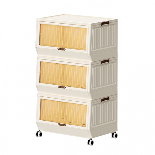 GOME กล่องเก็บของอเนกประสงค์ เปิดหน้า 3ชั้น มีล้อ รุ่น xm-9062-3 ขนาด 66x50x118.8ซม. สีขาว 