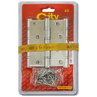 CITY บานพับประตูสเตนเลส รุ่น 43 ขนาด 4 x 3 นิ้ว x 1.8 มม. (แพ็ก 3 ชิ้น) สีสเตนเลส( 1 แถม 1)
