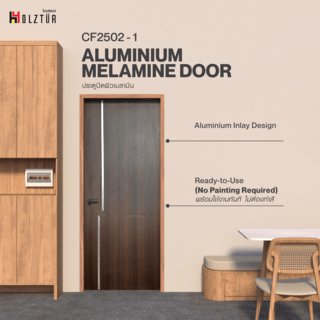 HOLZTUR ประตูปิดผิวเมลามีนเซาะร่องอลูมิเนียม CF2502-1 ขนาด80x200ซม. สี Dark Brown