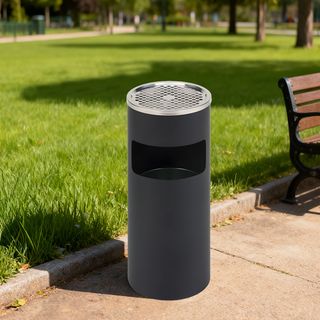 Kleanzy ถังขยะเหล็กเคลือบทรงกลม  พร้อมที่เขี่ยบุหรี่ A-30C  ขนาด 25×25×61ซม  สีดำ