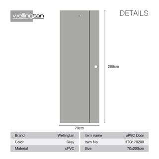 WELLINGTAN ประตู UPVC บานทึบเซาะร่อง รุ่นHTG170200 ขนาด 70x200ซม. สีเทา เจาะรูลูกบิด
