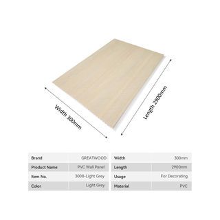 GREAT WOOD แผ่นตกแต่งผนังและฝ้า PVC รุ่น3008 ขนาด 30x290x0.8ซม.สีLight Grey