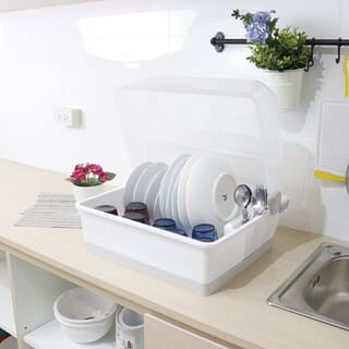 GOME ที่คว่ำจานพร้อมฝาครอบ 42x48x27 ซม. สีขาว