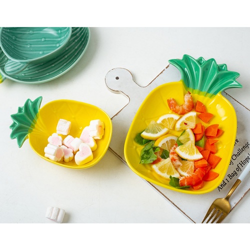 ADAMAS จานเซรามิคสัปปะรดทรงลึก 9.5 นิ้ว skön สีเหลือง