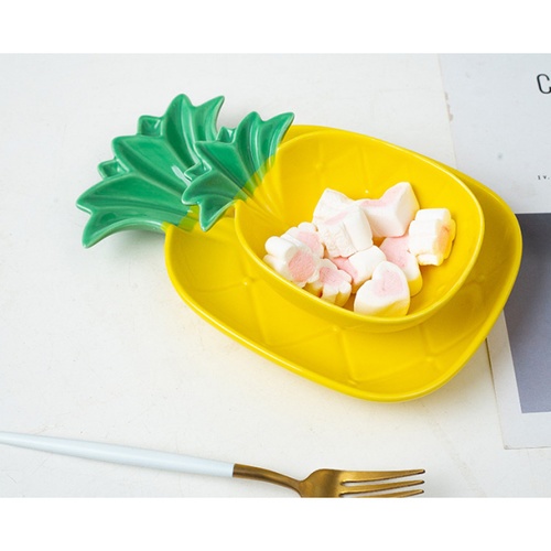 ADAMAS จานเซรามิคสัปปะรดทรงลึก 9.5 นิ้ว skön สีเหลือง