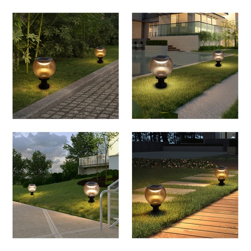 EILON โคมไฟหัวเสาโซลาร์เซลล์ 10W ปรับได้ 3 แสง ขนาด 200*300mm รุ่น ZTDZS-01 ฐานสีดำ โป๊ะสีชา