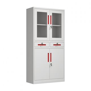 SMITH  ตู้เก็บเอกสารแบบกระจกและทึบบานเปิด รุ่น Artie ขนาด 40x90x185ซม.  สีขาว-แดง