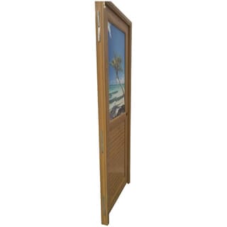 WELLINGTAN ประตู UPVC กระจกสกรีนลายทะเลพร้อมวงกบและบานพับ รุ่นJM-067 ขนาด 70x200ซม. สีน้ำตาล (เจาะลูกบิด)