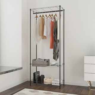 HAWDD ราวแขวนตั้งพื้นพร้อมชั้นปรับระดับได้ รุ่น TORI ขนาด 35x75x180 ซม. สีดำ