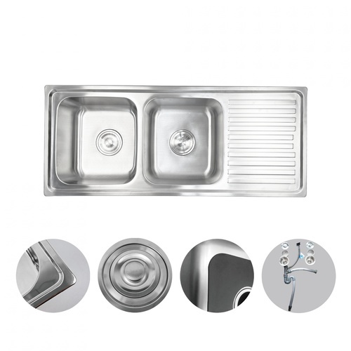 CLOSE อ่างล้างจานขอบฝัง 2 หลุมมีที่พัก SUS304 120x50x22 ซม. ST2-12050