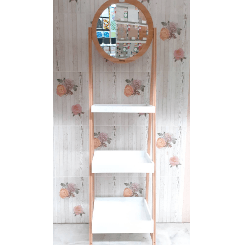 Verno ชั้นวางของพร้อมกระจกทรงกลม  รุ่น HMX-BT001  ขนาด 31.5x15x32 ซม. สีน้ำตาลอ่อน