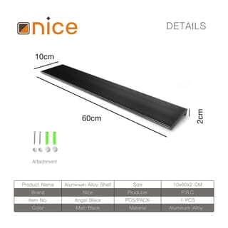 Nice ชั้นวางของติดผนังอลูมิเนียม รุ่น Angel-Black ขนาด 10x60x2 ซม. สีดำ