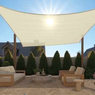 POLLO สแลน HDPE รุ่น SH6101-150 ขนาด 2x2 ม.90% (6 เข็ม) สีเบจ เจาะตาไก่พร้อมเชือก