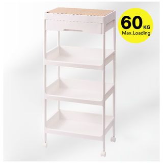 GOME ชั้นวางพลาสติกท็อปไม้ 4 ชั้น พร้อมถาดลิ้นชัก รุ่น GD915WH ขนาด 40X26X91.5 CM. สีขาว
