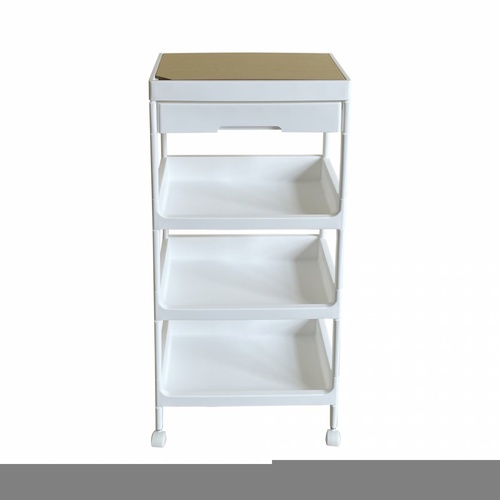 GOME ชั้นวางพลาสติกท็อปไม้ 4 ชั้น พร้อมถาดลิ้นชัก รุ่น GD915WH ขนาด 40X26X91.5 CM. สีขาว