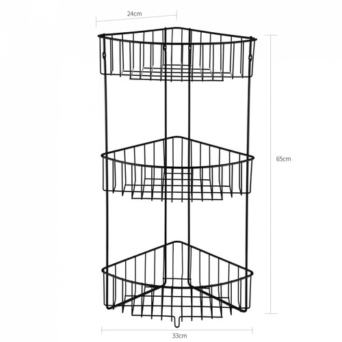 Iris ตะแกรงชั้นวางของอเนกประสงค์เข้ามุม 3 ชั้น รุ่น แมมบา PQS-TQ-212 ขนาด 33x24x65 ซม. สีดำ
