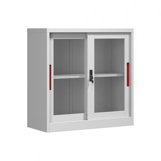 SMITH  ตู้เก็บเอกสารแบบกระจกบานเลื่อน  รุ่น Artie ขนาด 40x90x90ซม. สีขาว-แดง