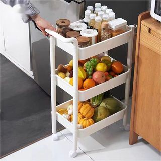 GOME รถเข็น 3 ชั้น มีมือจับ รุ่น 2385-BE ขนาด 32x47x89 ซม. สีเบจ