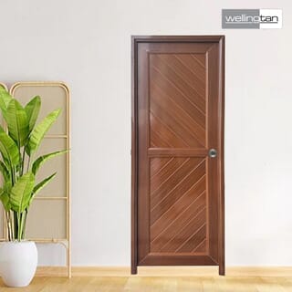 WELLINGTAN ประตูUPVC พร้อมวงกบบานพับ WK- P023 70x200ซม. สีสัก (เจาะลูกบิด)