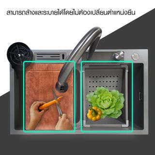 KOCH KITCHEN อ่างล้างจานฝังบน 1 หลุมไม่มีที่พัก 304SS 75x46x22 ซม. MARTIN สีดำพรีเมี่ยม