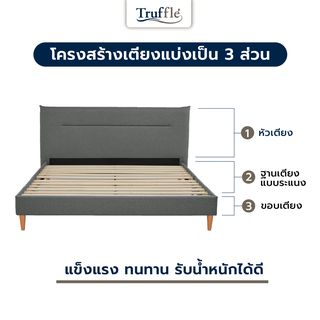 TRUFFLE เตียงนอนหัวเบาะ รุ่น VANNES-DG ขนาด 180x200 ซม.(6ฟุต) สีเทาเข้ม