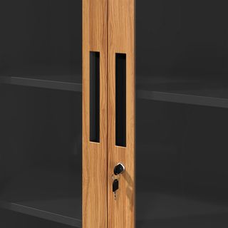 SMITH  ตู้เก็บเอกสารแบบกระจกและทึบบานเปิด รุ่น Archie-02 ขนาด 40x90x185ซม.  สีไม้-ดำ