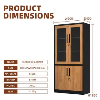 SMITH  ตู้เก็บเอกสารแบบกระจกและทึบบานเปิด รุ่น Archie-02 ขนาด 40x90x185ซม.  สีไม้-ดำ