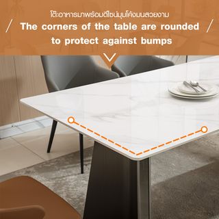 (1/5)DELICATO ชุดโต๊ะอาหารท็อปหินอ่อน 6ที่นั่ง Maki  ขนาดโต๊ะ 90x200x75 ซม. ขนาด 54x59x84 ซม. สีขาว 