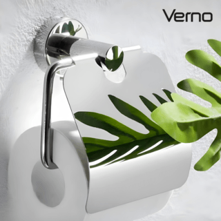 Verno ที่ใส่กระดาษชำระสแตนเลส 304 แบบมีฝาปิด รุ่น เวนิส PQS-NP00  สีโครเมี่ยม